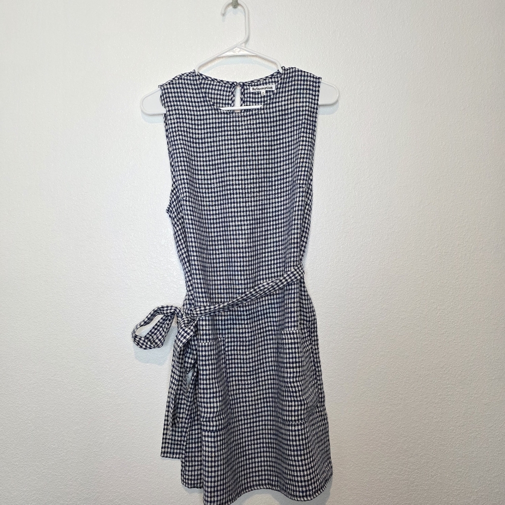 Reformation Sommer Linen Challah Check Dress Size Medium - Picture 4 of 11